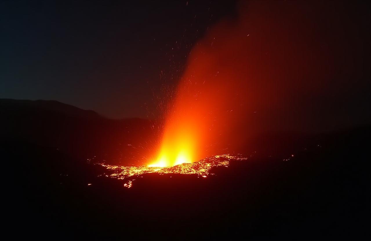Explosive volcanic activity at night